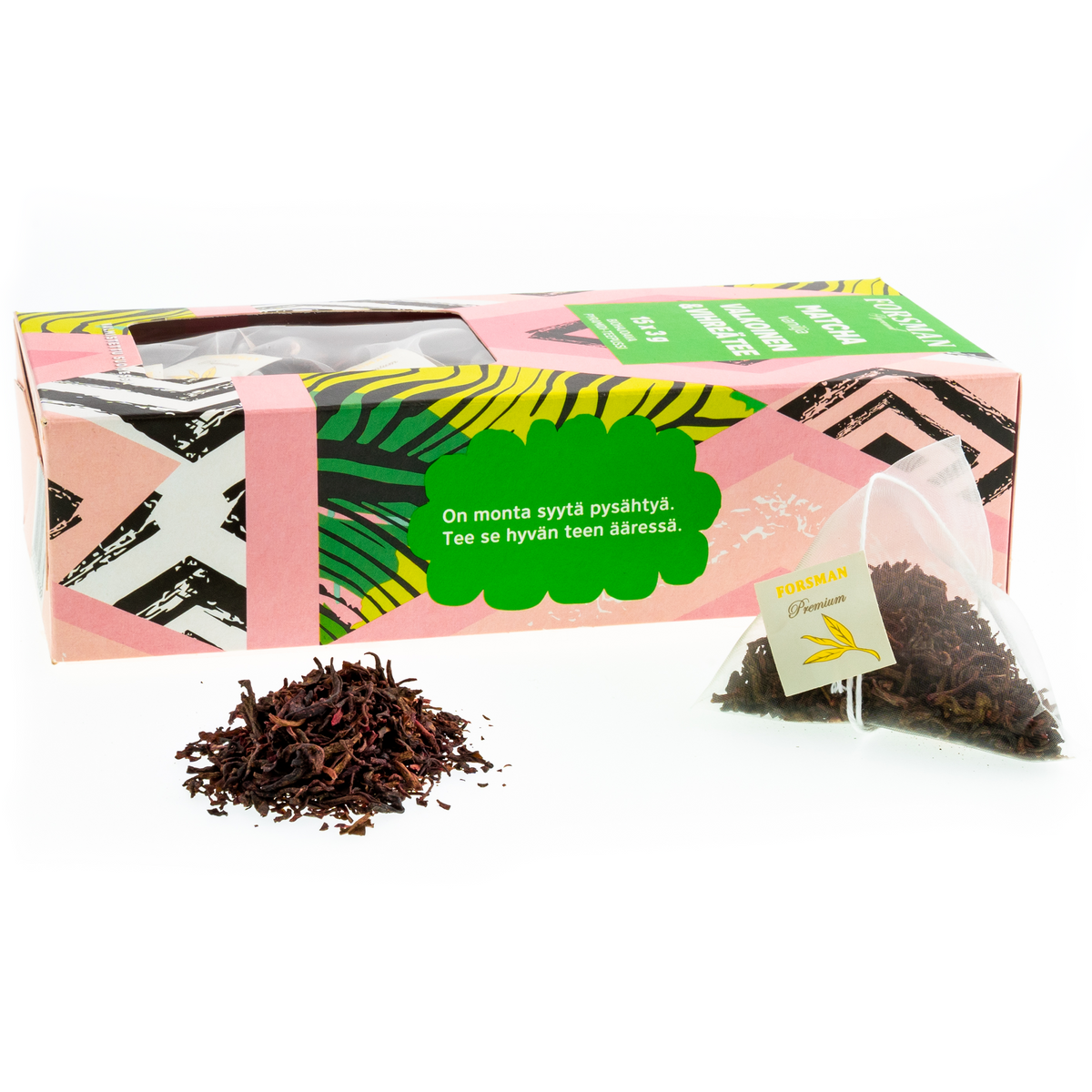 Matcha Vanilja Valkoinen ja Vihreä pyramiditee Vihreä tee Forsman Tee